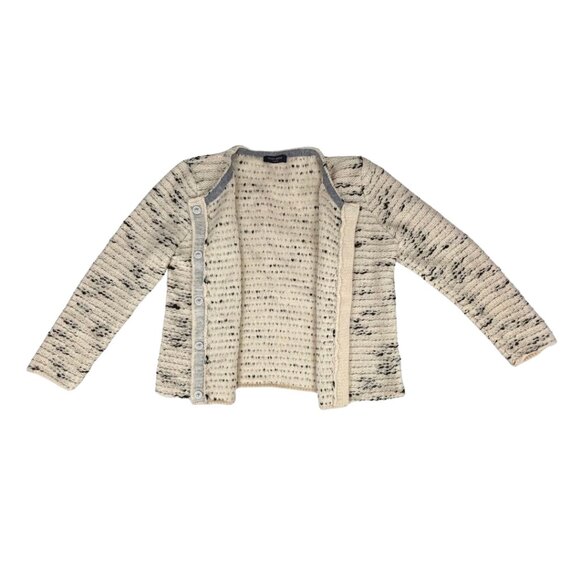 Piazza Sempione Women's Cream/Black Speckled Wool Blend Knit Cardigan in Size 10 - Picture 2 of 11